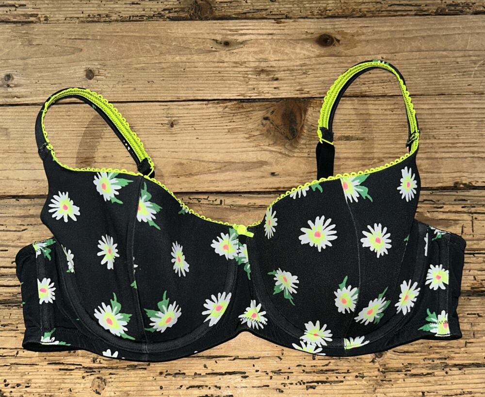Cacique Women’s Size 42C Blk Daisey Micro Picot Trim Scoop Balconette Bra